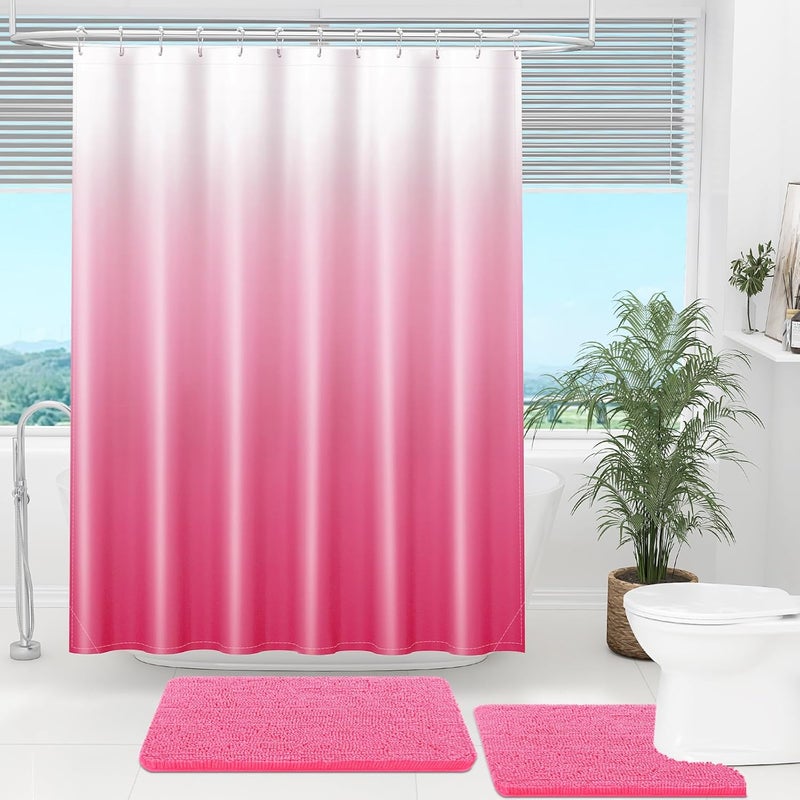 OLANLY Luxury Hot Pink and White Ombre Shower Curtain Sets with 12 Hooks, Waterproof and Washable Decorative Shower Curtains for Bathroom, 72x72 Inches - Image 2